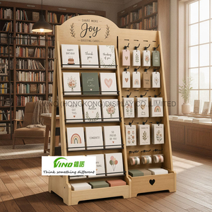 Expositor de madera VINO en forma de A, de 6 niveles, de doble cara, independiente, con ganchos y cajones de almacenamiento. - Product Image 2