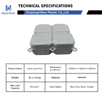 Pont flottant modulaire professionnel à quatre pontons 1000x1000x400mm en PEHD pour quads nautiques, quai marin bleu/gris, garantie 3 ans