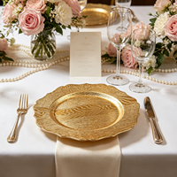Assiettes de présentation Wojia 13 pouces en plastique électroplaqué motif bois argenté, bord festonné, pour hôtels, restaurants et réceptions de mariage