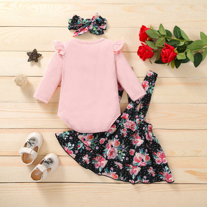 Ropa de Moda para Niños, Conjuntos de Falda Lateral y Romper de Algodón para Bebés Niñas con Estampado Floral de China - Product Image 2