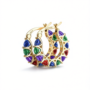 Lalai <b>Black</b> Gold Hoop <b>Earrings</b> With Multicolor Pear Cut Stones Geometric Design <b>For</b> <b>Women</b> Party Jewelry Trendy Fashion <b>Earrings</b> - Product Image 1