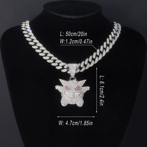Collier pendentif Gengar Hip Hop Iced Out en alliage micro-pavé de zircon avec chaîne cubaine, bijoux anime en gros - Product Image 3