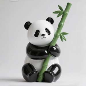 하이 퀄리티 주문을 받아서 만들어진 큰 만화 팬더 조각 동물 유리 섬유 조각 야외 테마 공원 수지 동상 장식 - Product Image 3