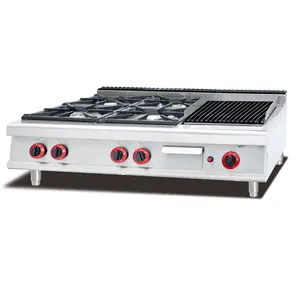 Commercial kitchen equipment 4 burners gas range combination with lava rock grill