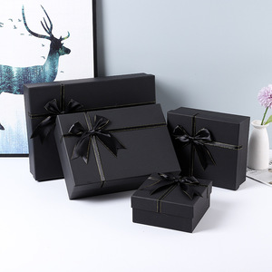 <b>Black</b> Bow <b>Box</b> Gift Paper Packaging Storage <b>Box</b> With Lid for Jewelry Gift Set - Product Image 1