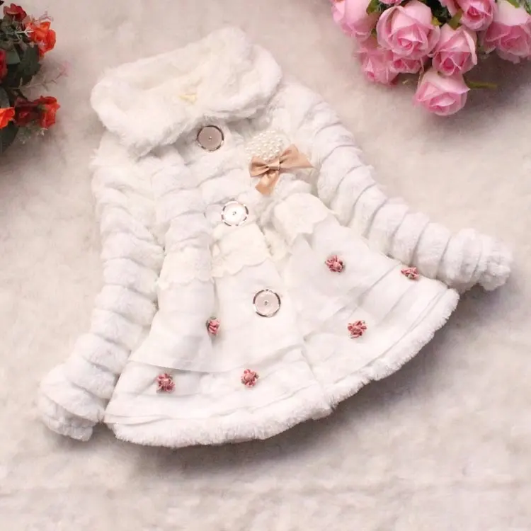 Girl's Winter Jacket Vivi Coat with Pearl Decoration Girls Children Long Sleeve Casual Above Knee Breathable Embroidery Straight