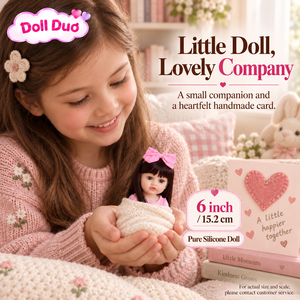 Muñeca Duo Personalizada de Silicona de 6 Pulgadas, Cuerpo Completo, Cabello Castaño, Lazo Rosa Grande, Regalo de Navidad Personalizado para Niños - Product Image 3