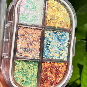 Palette de fards à paupières 6 compartiments en gel pour le visage, effet chrome Aurora, paillettes biodégradables, scintillantes, imperméables et longue tenue, vente en gros - Product Image 5