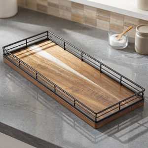 Plateau de rangement en bois fait main multi-usages, plateau de bar artisanal, compatible lave-vaisselle et micro-ondes, écologique, décoratif pour la maison - Product Image 1