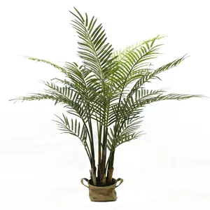 Fábrica al por mayor Areca palmera en maceta plátano verde árbol hogar decorativo interior plástico plantas artificiales para sala de estar