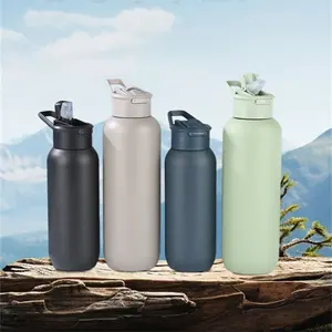 32 Unzen isolierte Wassersflasche mit Strohhalm, Edelstahl Sport-Wasserflasche mit schmalem Maul Reisethermische Tasse