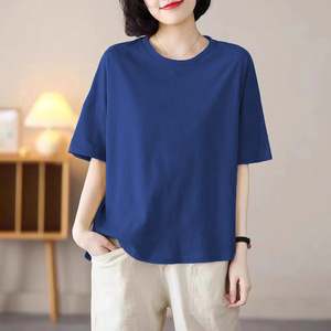 Women's Solid Color Round Neck Short Sleeve T-Shirt Breathable Jersey Plus Size Summer Top - Product Image 5
