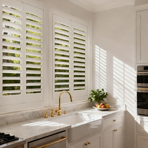 Volets en bois à lamelles inclinées cachées sur mesure, volets en PVC à lamelles, volets de fenêtre et volets californiens - Product Image 1