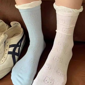 Women Slouch <b>Socks</b> Breathable Mid-Calf Anime Cartoon Pattern Polyester Fiber Sweat Absorbing Pink Blue Gray <b>Black</b> Edge - Product Image 3