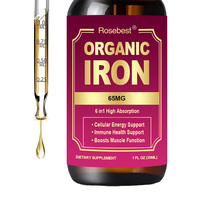 Complément alimentaire liquide de fer 6-en-1 végétalien et naturel de 65 mg à marque privée OEM avec vitamine B12 pour le soutien du sang et de l'énergie