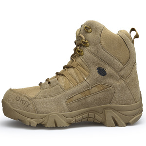 Factory Wholesale Men's Brown/Khaki Leather Zip-Up Outdoor Climbing Anti-slip Lightweight Waterproof Desert <b>Hiking</b> <b>Boots</b> - Product Image 4