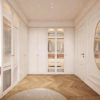 Dressing moderne crème sur mesure, bureau et coiffeuse, armoire de chambre pour filles avec éclairage LED intégré, mobilier sur mesure pour toute la maison