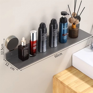 Étagère de rangement épaissie pour salle de bain, mur, miroir, cabine de douche, en aluminium spatial - avec séparateurs, pas de perçage nécessaire - Product Image 1