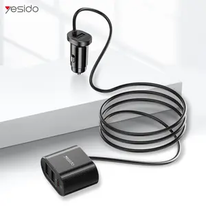 Yesido carregador rápido 2.4a, multi 4 portas usb pd, adaptador de carregador de telefone de carro tipo c, carregador de carro 48w