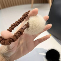 MWFur-Bande de cheveux à pompon en fourrure de vison naturelle faite à la main pour filles, corde à cheveux élastique décorée pour femmes
