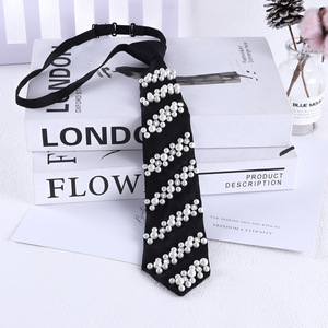 Pearl Decorated Women's <b>Tie</b> <b>Polyester</b> Monochrome Casual Elegant Japanese School Style <b>Tie</b> - Product Image 2