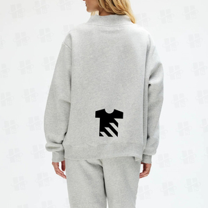 Sweat-shirt col montant personnalisé en coton épais, style streetwear, pull brodé en molleton, coupe oversize, gris, pour femme - Product Image 4