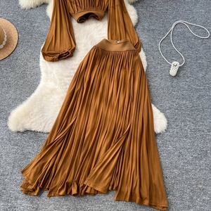 Conjunto de Dos Piezas para Mujer, Blusa Formal y Falda de Chifón con Abertura Lateral, Cintura Alta, Manga Farol, Estilo Casual, Garantía de Calidad - Product Image 5