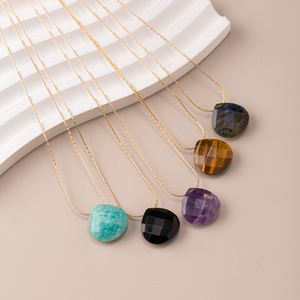 สร้อยคอทองเหลืองประดับคริสตัลโรสควอตซ์ทรงหยดน้ำ สร้อยคอจี้รูปหยดน้ำสำหรับผู้หญิง - Product Image 4