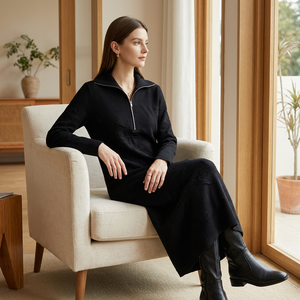 OEM Women's Modest Loose Fit Midi-Length <strong>Long</strong> <strong>Sleeve</strong> Breathable Daily Wear 100% <strong>Wool</strong> Knit Sweater <strong>Dress</strong> - Product Image 4