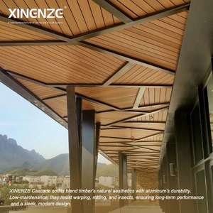 Panneaux de soffite en aluminium à grain de bois isolés avec des ouvertures en métal pour le revêtement mural et de plafond extérieur - Product Image 4