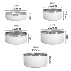 Tigela de aço inoxidável 304 para cães, recipiente de grande capacidade para alimentos de animais de estimação com fundo de silicone, parede dupla