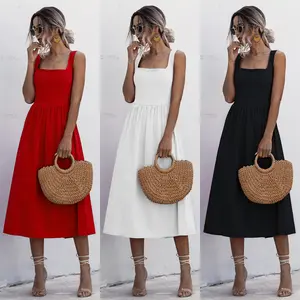factory wholesale Summer Simple Square Neck Strap Sexy Backless Dress