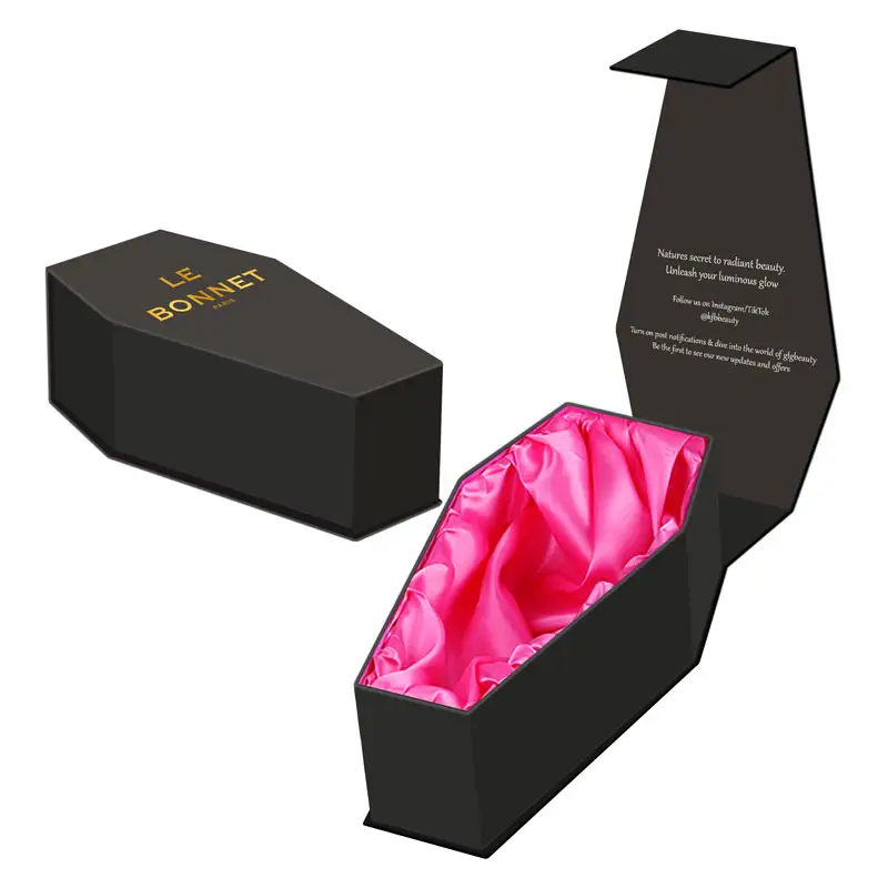 Изготовленный на заказ картонная шкатулка для ювелирных изделий нерегулярная Черная форма гроба кольцо ювелирный аксессуар упаковка подарочная коробка