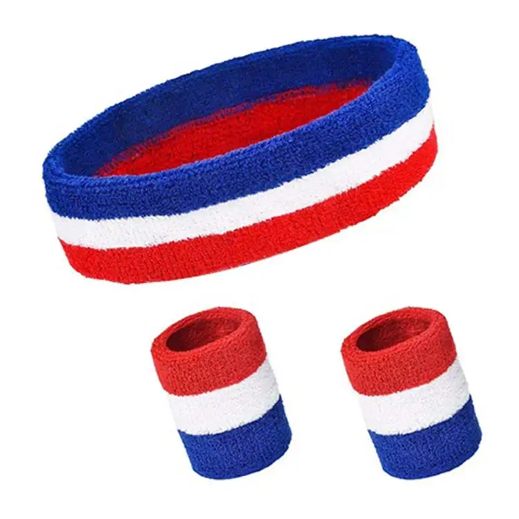 Custom Logo Breathable Colorful Cotton Head Band Sweatband Headbands Sports Fitness Riding Volleyball Gym Yoga Red White Blue