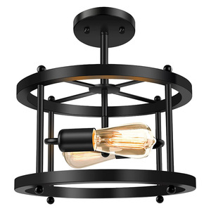 Retro cổ điển công nghiệp trang trại mặt dây chuyền Đèn chùm gỗ mộc mạc LED trần Đèn Kim Loại Cơ sở bề mặt gắn ip33 5 năm - Product Image 2