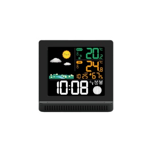 Estação Meteorológica sem fio a cores digital relógio interior exterior temperatura barômetro alarmes duplos USB carregador de plástico OEM/ODM - Product Image 2