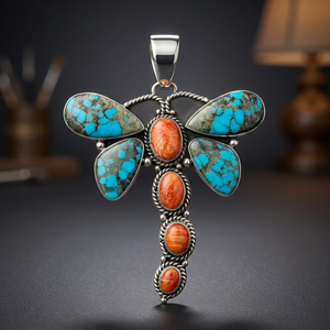 Pendentif en pierre taillée de haute qualité, turquoise corail, design unique, serti en argent sterling 925, fait main, par un tiers - Product Image 3