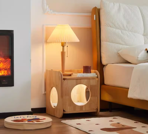 Cama para Gatos de Madera Maciza Estilo Tronco Moderno de Lujo, Mesa Auxiliar Multifuncional, Gabinete Lateral, Cama Pequeña para Gatos - Product Image 1