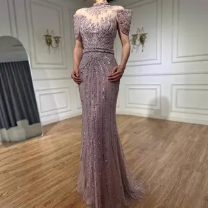 Color caramello/vino rosso/rosa 2025 nuovi abiti da sera a sirena di lusso con perline a collo alto per occasioni formali abiti da ballo - Product Image 3