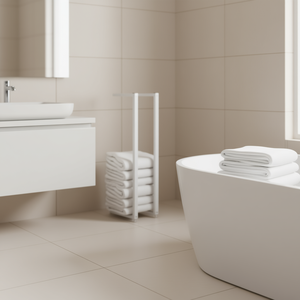 Toallero de Acero Inoxidable Blanco de 4.9x4.9x23.6 Pulgadas, Diseño Minimalista Independiente, Accesorio de Baño - Product Image 2