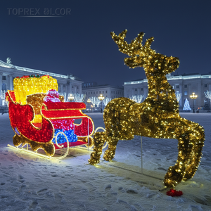 Toprex Decor - Trineo de Renos 3D Grande con Luces LED <span class=keywords><strong>para</strong></span> Exteriores, Luces Navideñas Impermeables, Decoraciones Comerciales <span class=keywords><strong>para</strong></span> Fiestas, de Fábrica - Product Image 1
