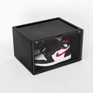 noir boîte de rangement grande taille Suppliers-Boîte à chaussures transparente, boîte en plastique de grande taille avec porte magnétique