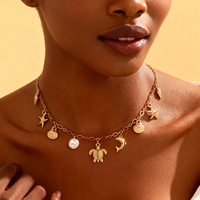 Collar de Gargantilla de la Serie Holiday Ocean para Mujer, con Dijes de Estrella de Mar, Cangrejo, Delfín y Concha, Chapado en Oro, para Verano