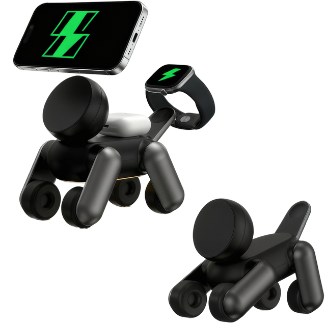 Trending Creativity Foldable Multifunctional 15w 3 in 1 Wireless Charger With Night Light Magnetic Robot Dog Shape Station
