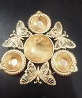 Support de bougie chauffe-plat en métal doré, design papillon, plaqué or, coupelles Diya traditionnelles pour la maison, le temple, la Pooja, les fêtes