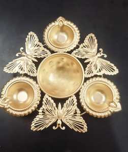 Golden Butterfly Design Tea Light Candle Holder with Traditional Diya Cups for <b>Home</b> <b>Temple</b> Pooja Festive Decoration and Diwali - Product Image 4