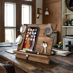 Gepolijst Houten Boerderij Decor Nachtkastje Docking <span class=keywords><strong>Station</strong></span> Telefoon Portemonnee Horloge Stand Sleutelhouder Opladen Dock Bureau Huis Liefde - Product Image 2