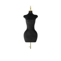Mannequin de présentation de vêtements en velours noir pour femme, demi-corps, avec support trépied doré réglable pour adultes