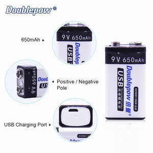 Doublepow Công suất thực LIN-ion <span class=keywords><strong>Lithium</strong></span> <span class=keywords><strong>9</strong></span> <span class=keywords><strong>volt</strong></span> 650mAh <span class=keywords><strong>Lithium</strong></span> <span class=keywords><strong>9</strong></span> V USB có thể sạc lại Li Ion pin - Product Image 2