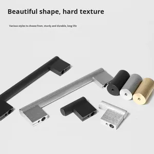 <strong>Matte</strong> <strong>Black</strong> Texture Strip Shape Cabinet <strong>Door</strong> Aluminum Alloy Handle Drawer British Style Modern Knurled Furniture Handle - Product Image 4